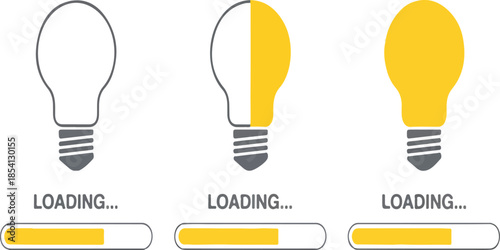 Creative Idea Loading Concept Set with Light Bulb Icons and Progress Bars in Three Stages of Completion