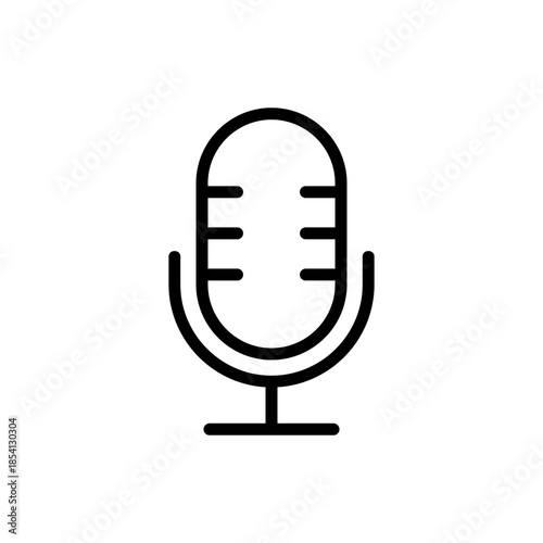 Simple line art icon of a vintage microphone, representing audio recording and broadcasting.
