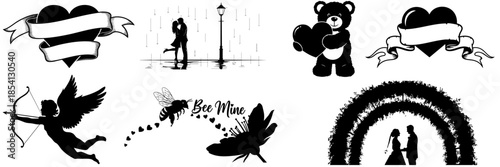 Romantic Couple Silhouette at Sunset Meadow Vector