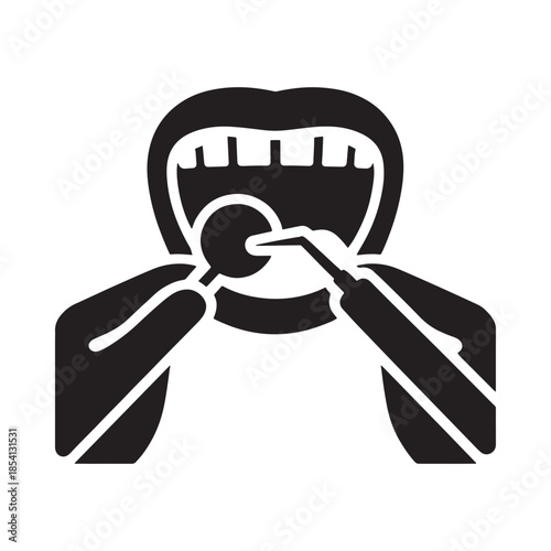 Dental examination with tools a black silhouette of a mouth being checked