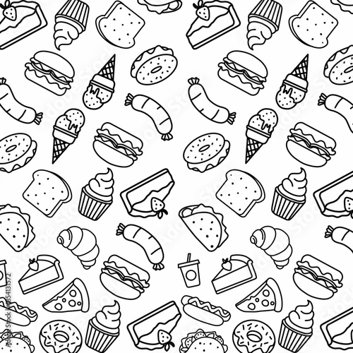 Set of fast food doodles on white Vector illustration Perfect for menu or food package design