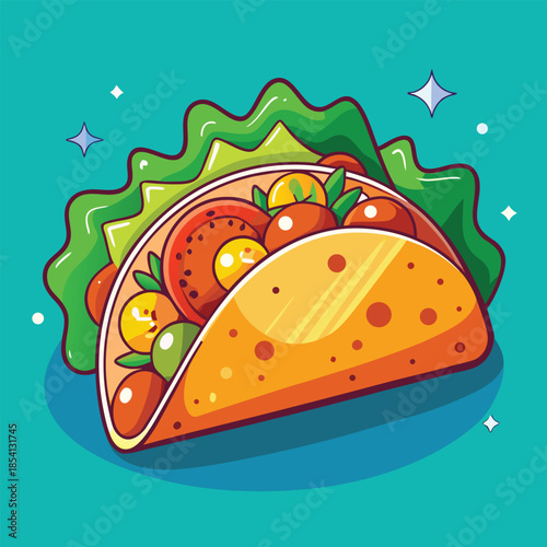 Delicious Cartoon Taco Illustration with Fresh Ingredients.