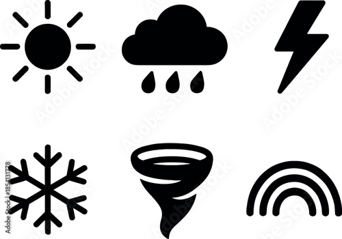 Weather Forecast Meteorological Silhouette Icons with Storm and Rain
