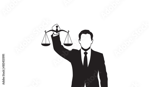 Businessman or legal professional silhouette holding up scales of justice to symbolize law and ethical balance