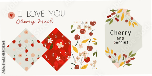 A collection of decorative cherry and berry themed graphics with loving messages