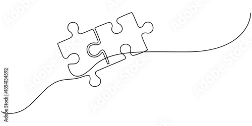 One line drawing Puzzle vector. Puzzle single line vector linear icon. Puzzle game outline line design. Hand drawn one line vector. Editable stroke,
