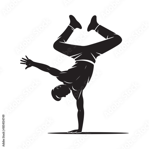 Silhouette of a dynamic person performing a handstand breakdance move