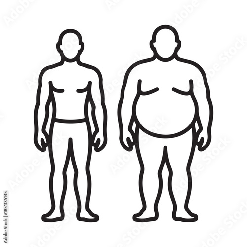 A visual comparison between a slim and an overweight human body silhouette