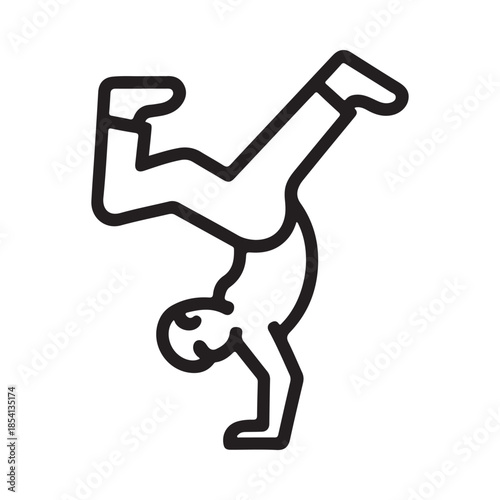 Simple line drawing of a person performing a handstand or breakdance move