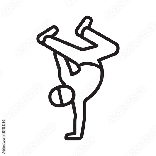Simple line drawing of a person performing a handstand with a ball