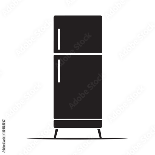 Simple black and white illustration of a modern upright refrigerator appliance