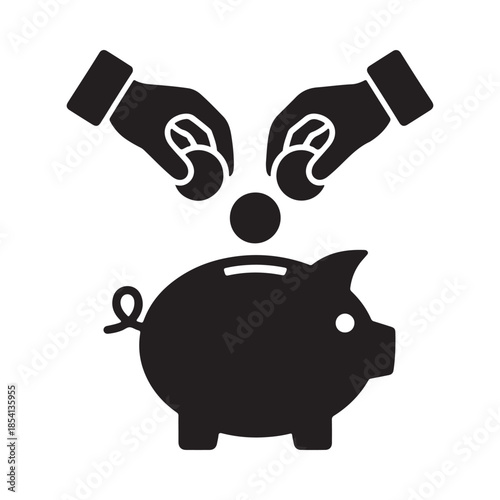 Hands depositing coins into a piggy bank representing savings and finance