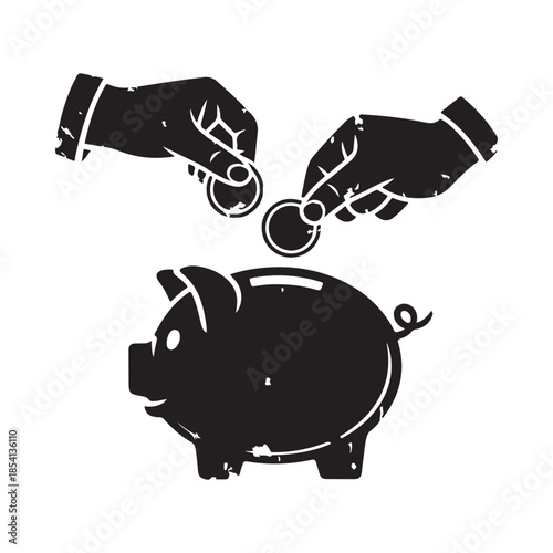 Hands depositing coins into a piggy bank symbolizing savings and finance