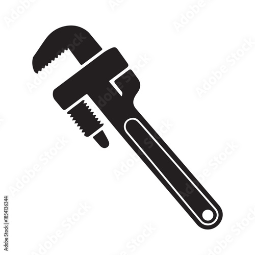 A simple black and white illustration of an adjustable pipe wrench tool