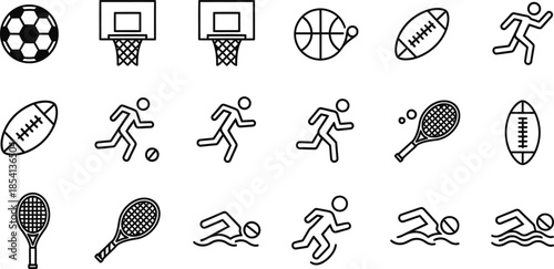 Assortment of Sports Icons Including Soccer, Basketball, Football, Tennis, and Running