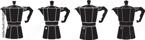 Set of Moka Coffee Pot Silhouette Vector Illustration, Black and White Percolator Icon