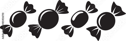 Set of Wrapped Hard Candy Silhouette Vector Illustration, Black and White Sweet Icon