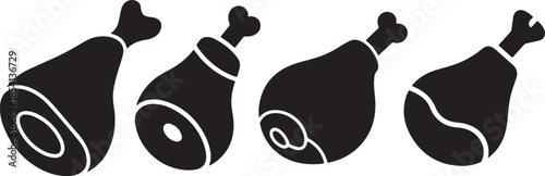 Ham Hock Pork Silhouette Vector Illustration, Black and White Meat Icon