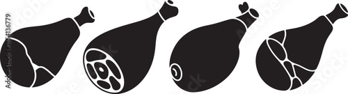 Set of Ham Hock Pork Silhouette Vector Illustration, Black and White Meat Icon