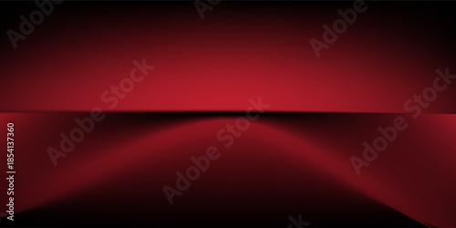 Red studio background. Abstract limbo podium studio room. Dark red gradient wall floor and spotlight scene. Showcase, promotion display. Vector stage mockup illustration