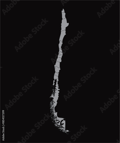Chile map with state names on black background
