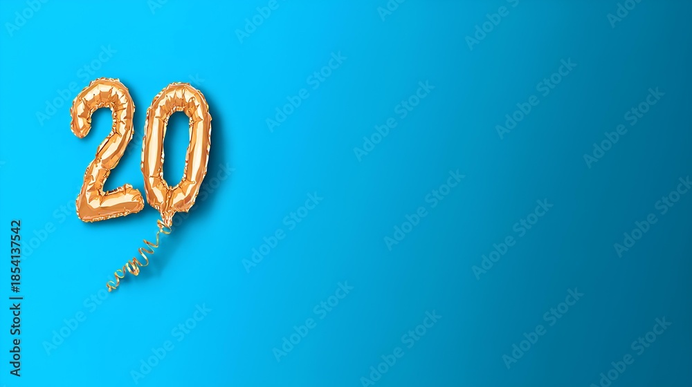 Fototapeta premium 20 years anniversary concept, birthday, celebration, floating golden balloons