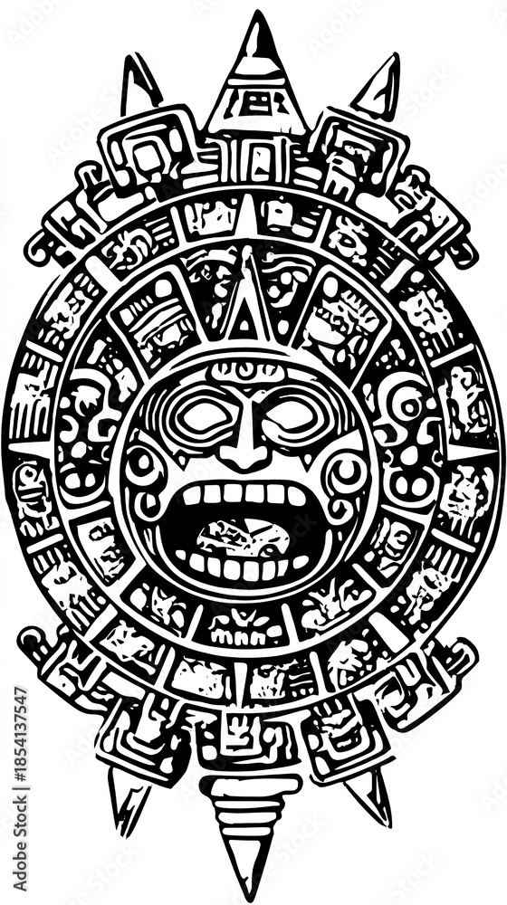 Fototapeta premium Aztec warrior with shield and spear, on a white background