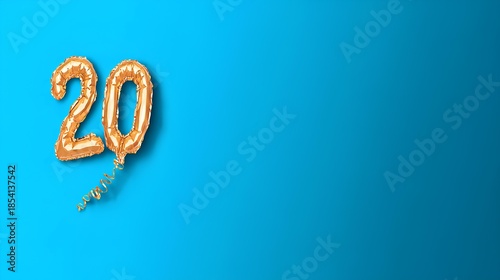 20 years anniversary concept, birthday, celebration, floating golden balloons