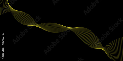 Vector abstract art with gold, wave line pattern, light shiny, texture on dark, black color background. modern graphic design for wallpaper, banner. Futuristic technology concept