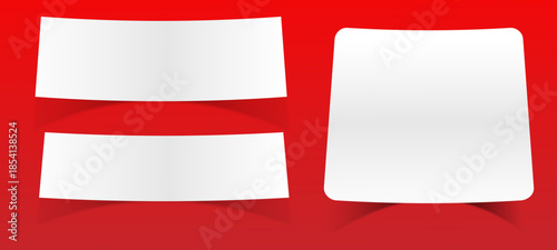 Realistic paper stickers long square with rounded edges adhesive, isolated rounded plastic mockup,set of blank paper sheets