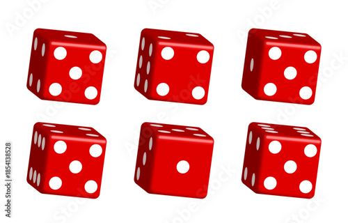 Red dice big set. Vector 3d clipart isolated on white background.