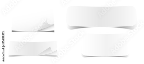 Blank page with curled edge corner and shadow, rolled up stickers, peel banners, bent sheet, page curl with shadow on blank sheet,set of blank paper sheets