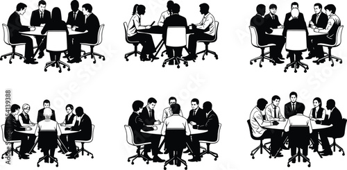 Business meeting, teamwork, collaboration, office discussion, corporate brainstorming, professional group, strategy planning, conference table, leadership, communication, productivity