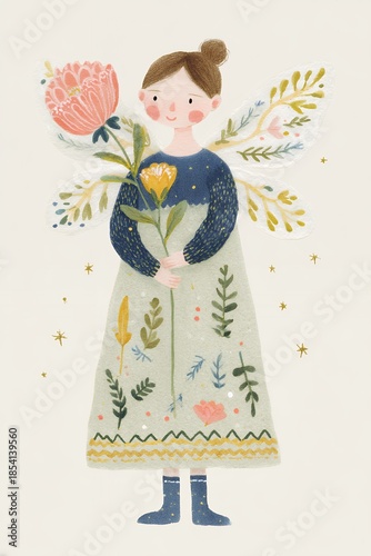 child fairy holding flower illustration