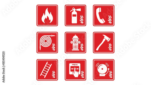 Collection of essential fire safety and emergency service vector icons