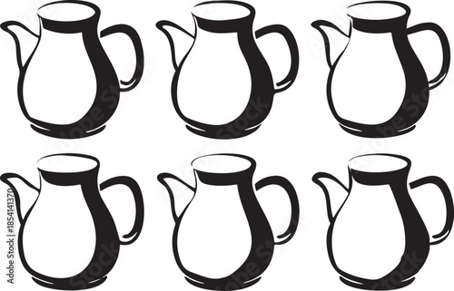 Isolated vector illustration of a ceramic set featuring vases and a jug container designed for milk or water