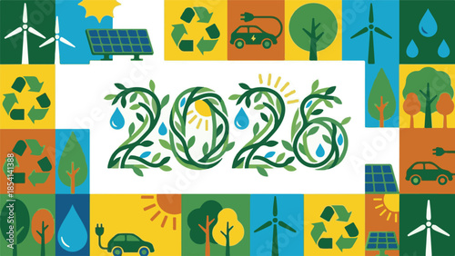 2026 environmental sustainability banner with renewable energy icons