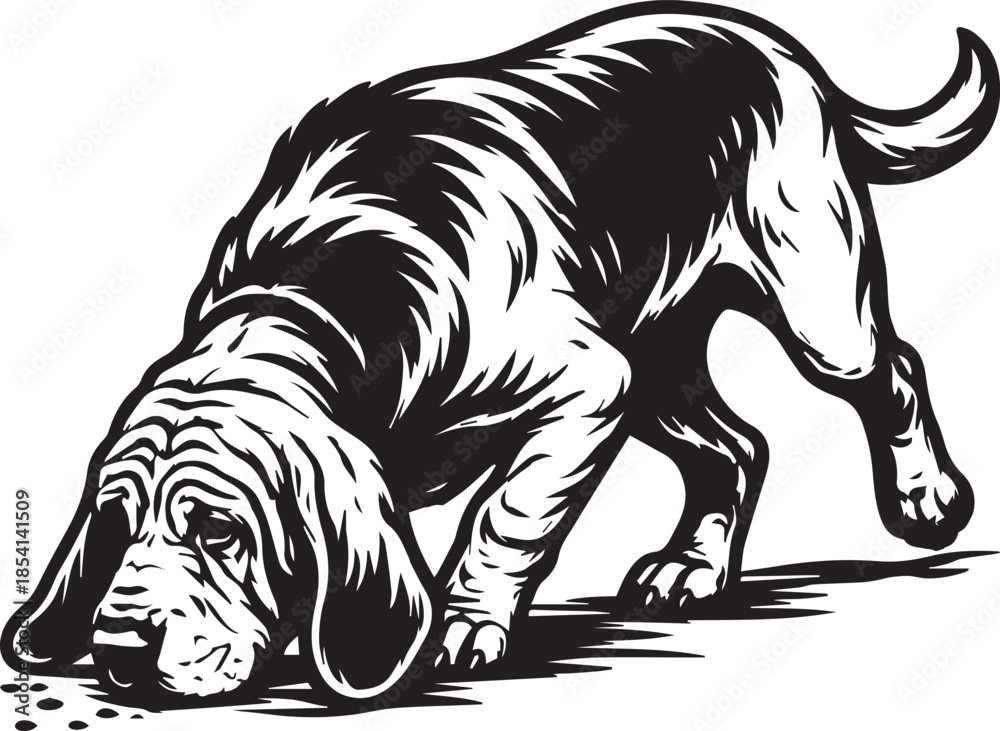 Fototapeta premium black and white illustration of a bloodhound dog