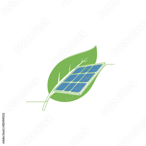 Continuous Line Drawing of Solar Panel and Green Leaf—Renewable Energy and Sustainability Vector Concept
