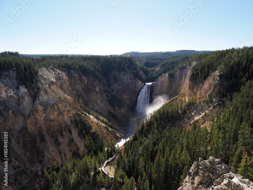 Iconic View of Lower Falls from Artist Point in Yellowstone