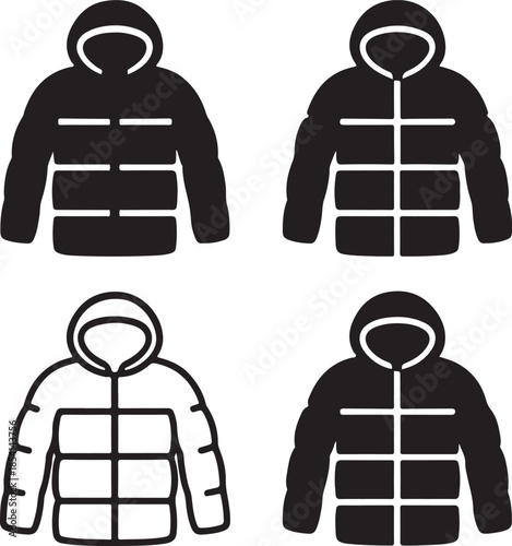 Winter Jacket Cut Silhouette, cold season jacket pattern, warm outerwear clothing shape, fashion design cut, solid black silhouette, outline filled vector, isolated white background
