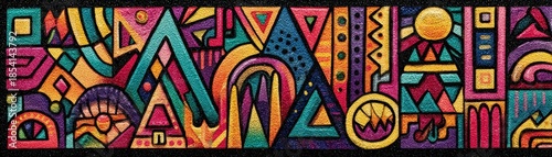 A vibrant, abstract artwork featuring geometric shapes and bold colors, creating a lively and energetic visual experience.