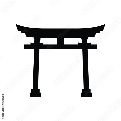 Black Silhouette of a Japanese Torii Gate on White Background shinto shrine