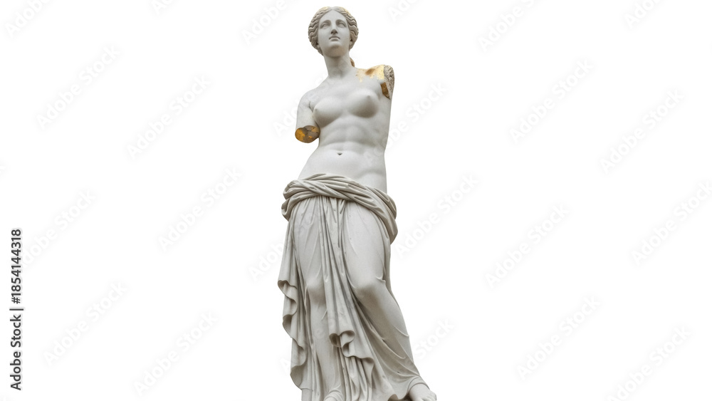 Obraz premium Aphrodite of Milos statue isolated PNG on transparent background, ancient Greek sculpture of Venus for art and history projects
