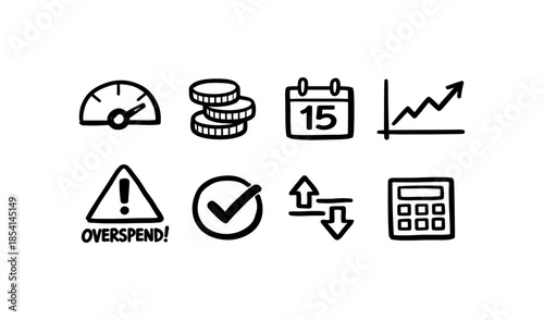 Financial icons collection: budget, growth, savings, and planning