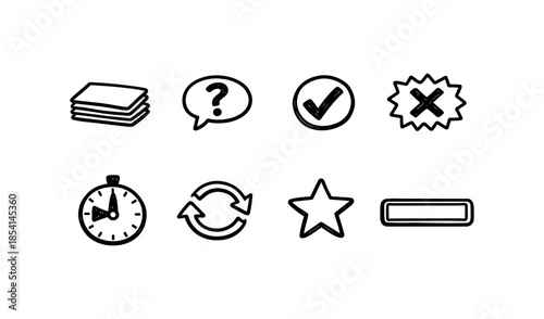 Collection of simple hand-drawn icons representing common actions and symbols