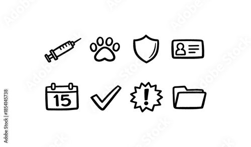 Collection of hand-drawn icons representing healthcare, safety, and administration tasks