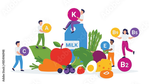 Healthy eating and essential vitamins for balanced nutrition concept