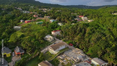 Bathsheba Beach aerial view including mushroom rock in village of Bathsheba, Saint Joseph, Barbados. 