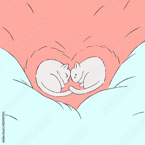 Two Cats Sleeping Tail Illustration
